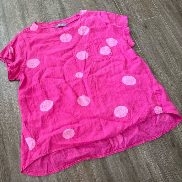 Grey Violet pink linen t-shirt big polka dot print top made in Italy shirt XL - Picture 1 of 9